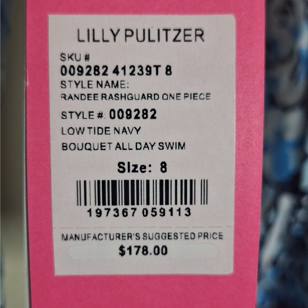 Lilly Pulitzer Randee Rashguard One Piece Swimsuit Low Tide Navy Bouquet All Day - Picture 5 of 14